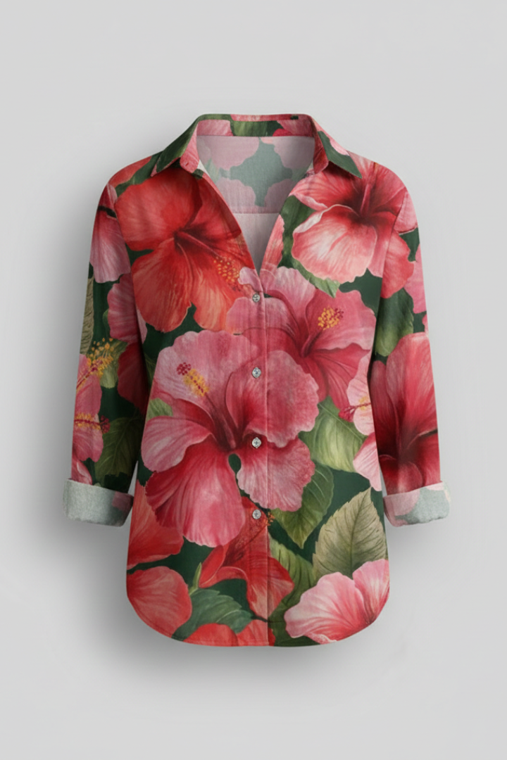 Delyth | Women's Blouse | V-Neckline Printed Surface