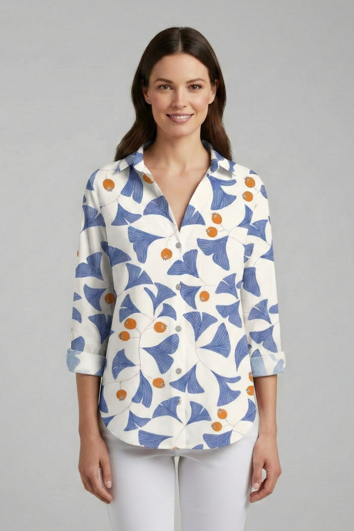 Delyth | Women's Blouse | V-Neckline Printed Surface