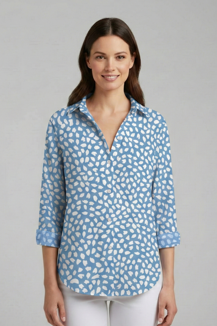 Delyth | Women's Blouse | V-Neckline Printed Surface