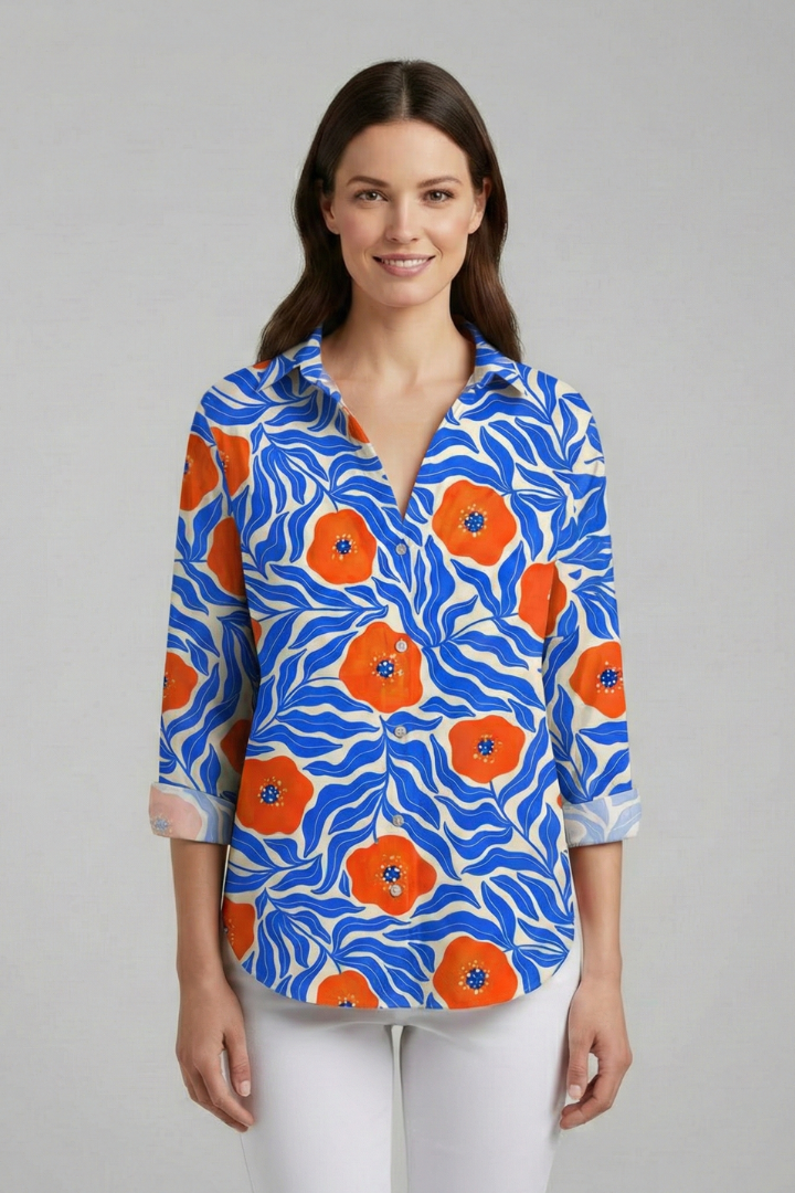 Delyth | Women's Blouse | V-Neckline Printed Surface