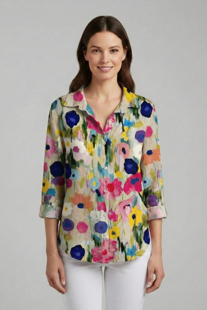 Delyth | Women's Blouse | V-Neckline Printed Surface