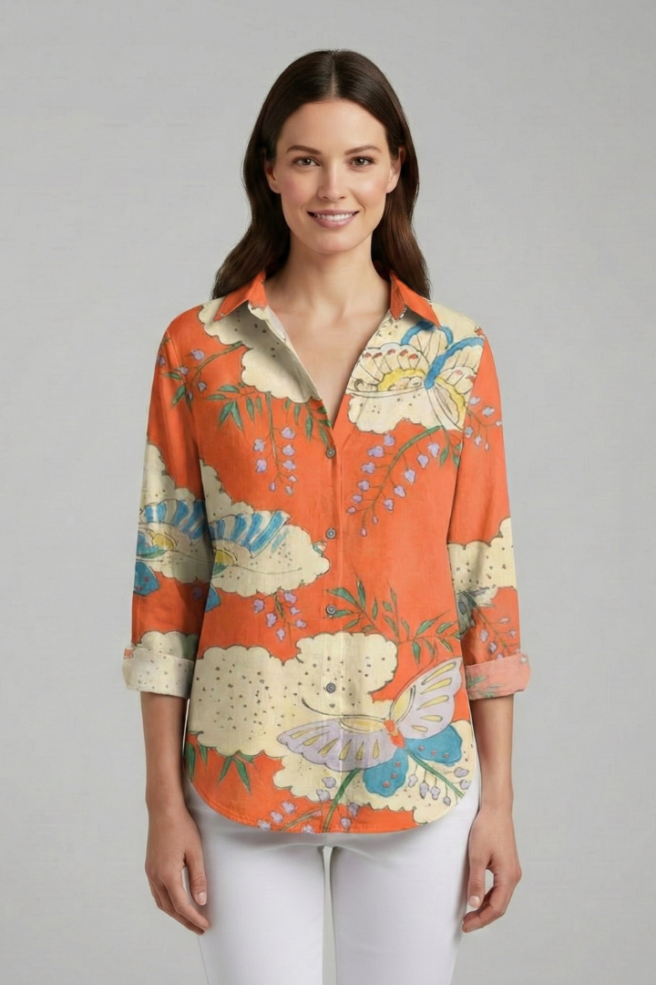 Delyth | Women's Blouse | V-Neckline Printed Surface