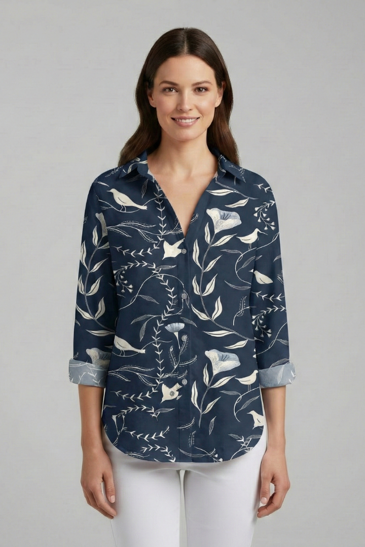 Delyth | Women's Blouse | V-Neckline Printed Surface