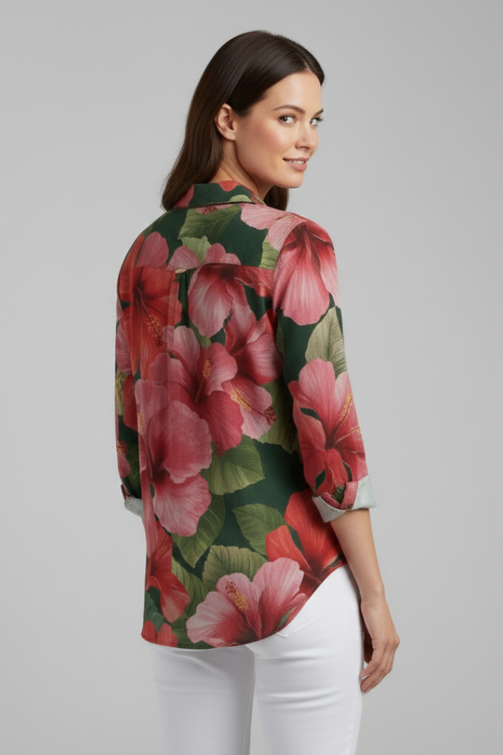 Delyth | Women's Blouse | V-Neckline Printed Surface