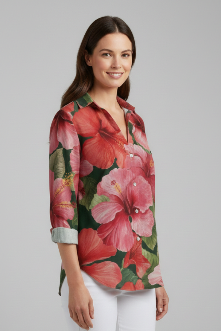 Delyth | Women's Blouse | V-Neckline Printed Surface