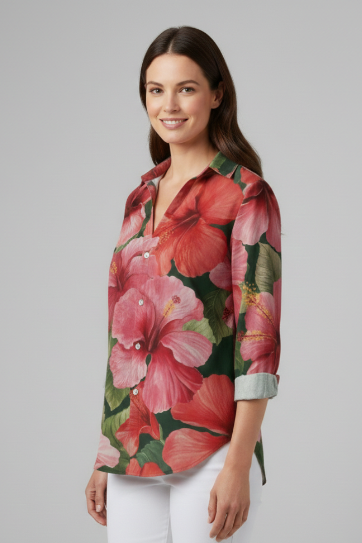 Delyth | Women's Blouse | V-Neckline Printed Surface