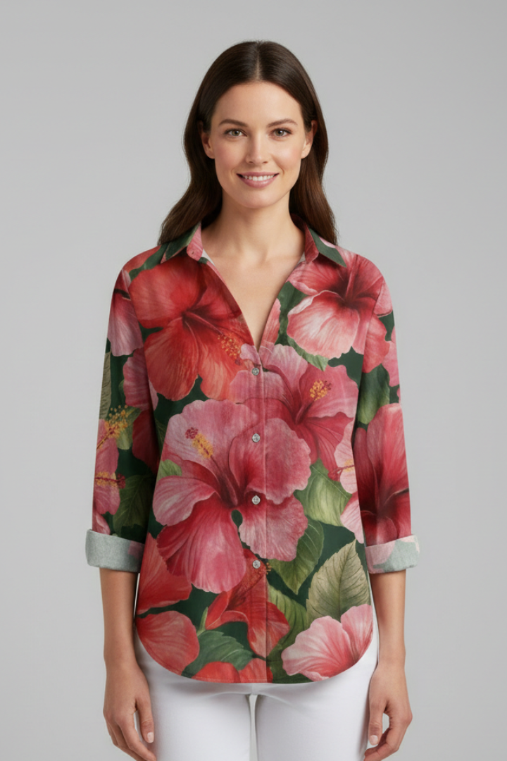 Delyth | Women's Blouse | V-Neckline Printed Surface