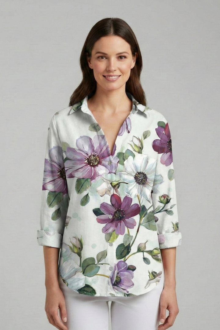 Delyth | Women's Blouse | V-Neckline Printed Surface