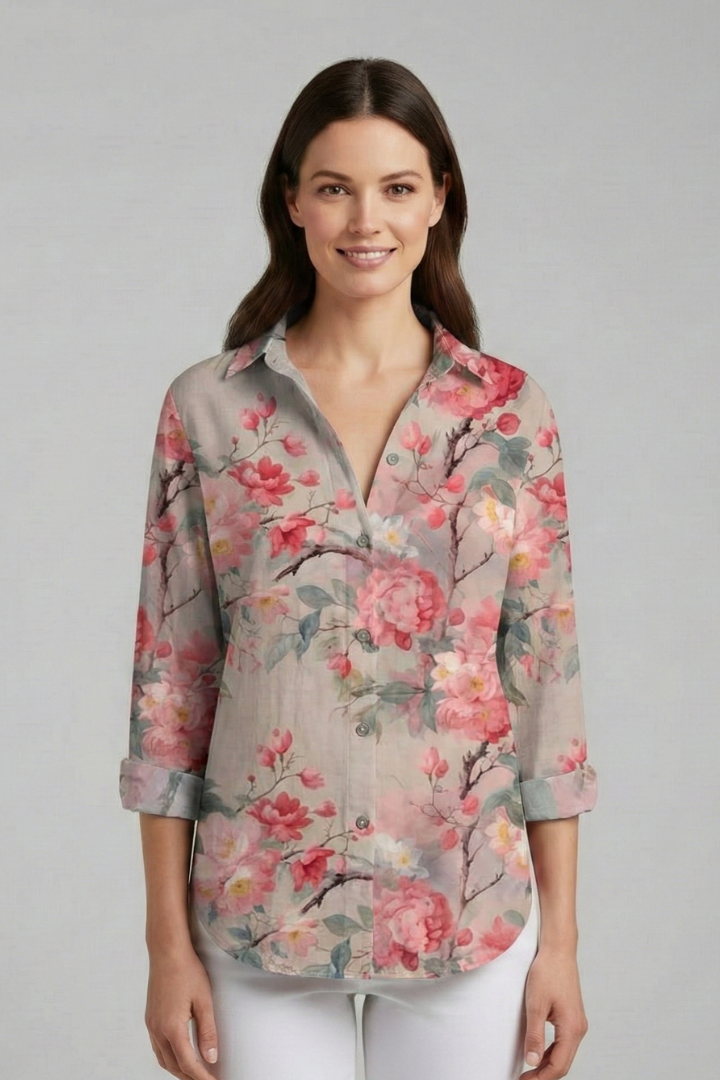 Delyth | Women's Blouse | V-Neckline Printed Surface