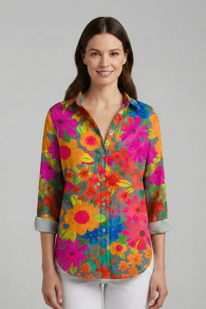 Delyth | Women's Blouse | V-Neckline Printed Surface