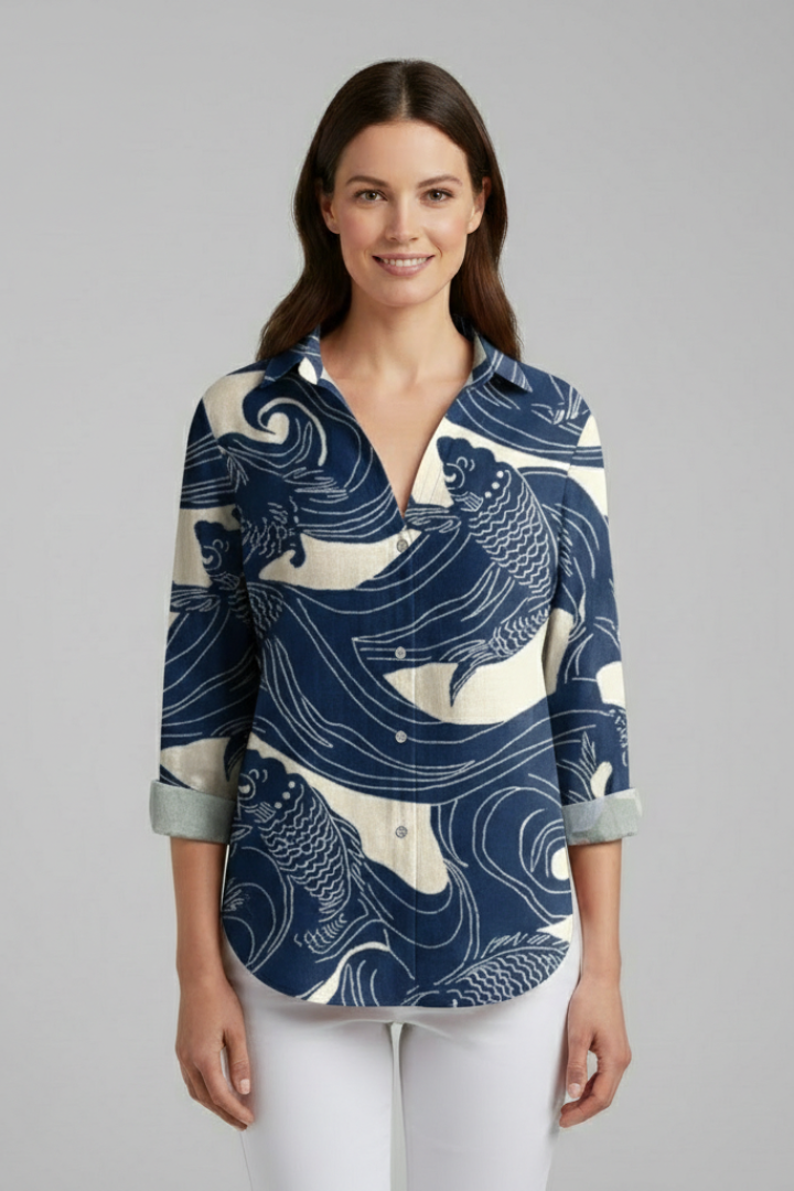 Delyth | Women's Blouse | V-Neckline Printed Surface