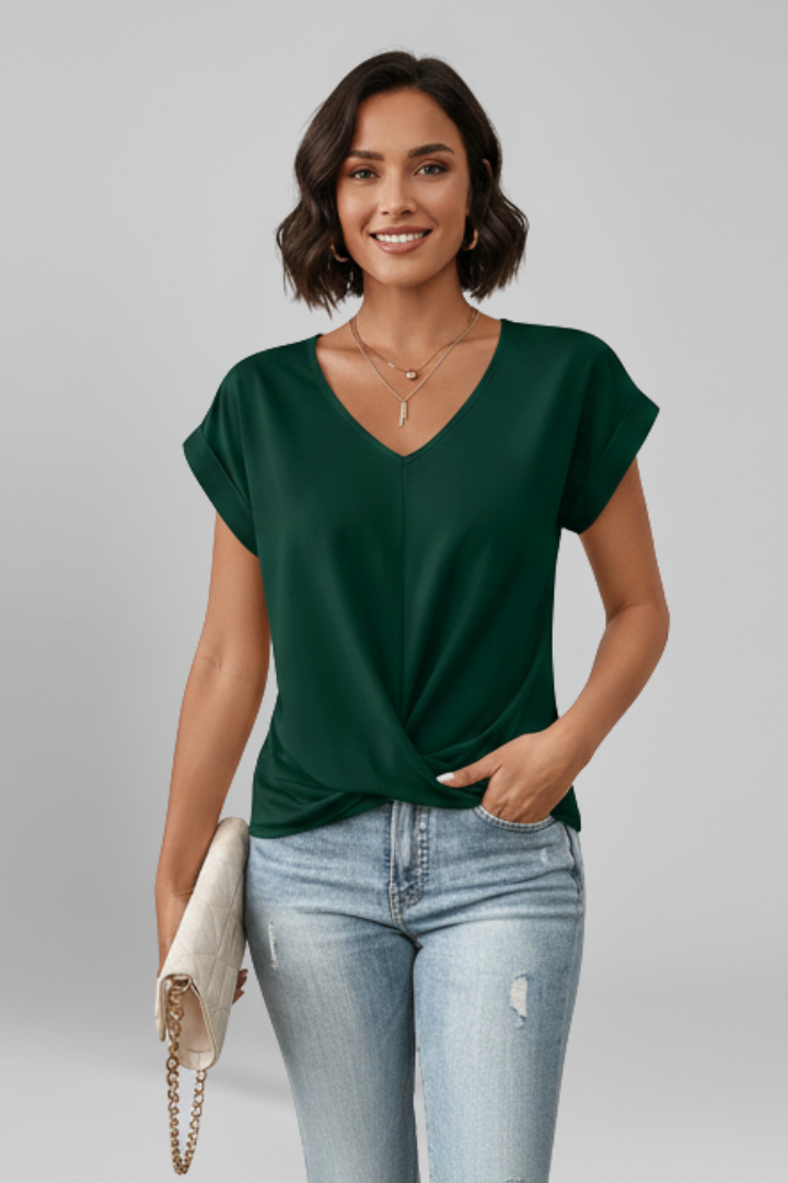 Femi | Women's Blouse | V-Neckline Short Sleeves Classic