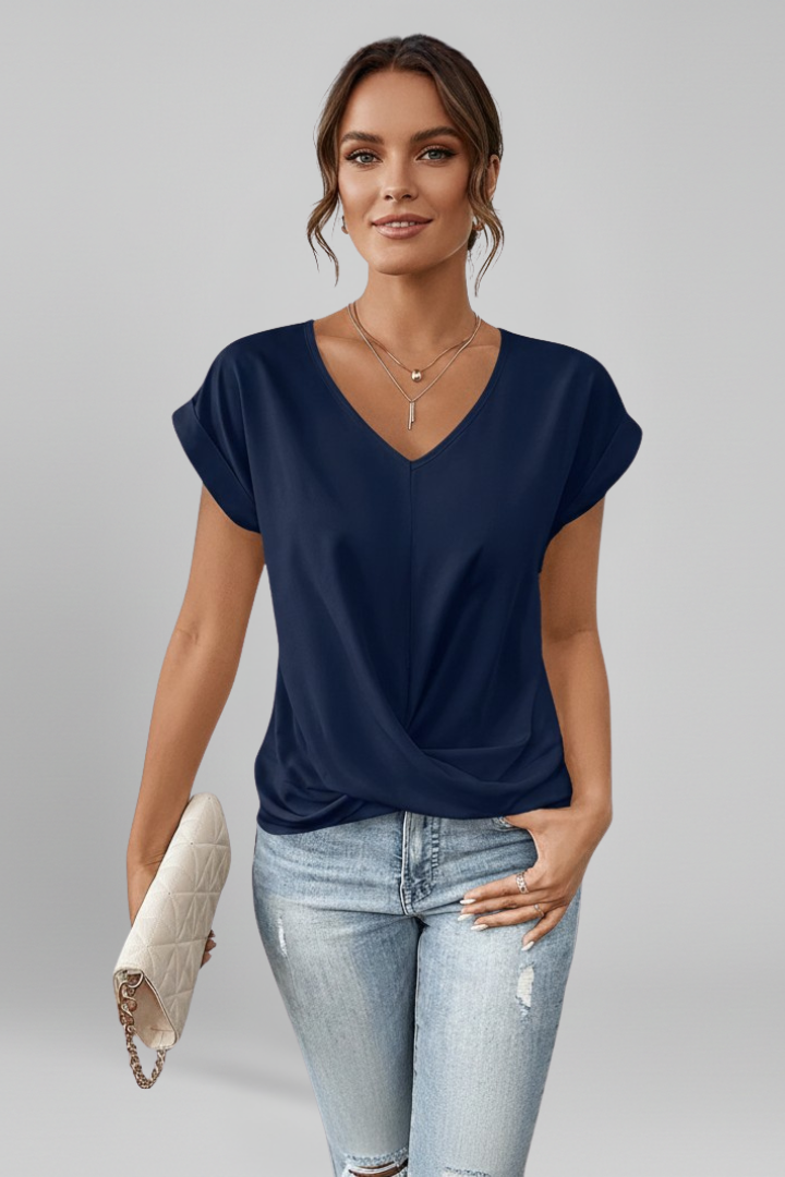Femi | Women's Blouse | V-Neckline Short Sleeves Classic