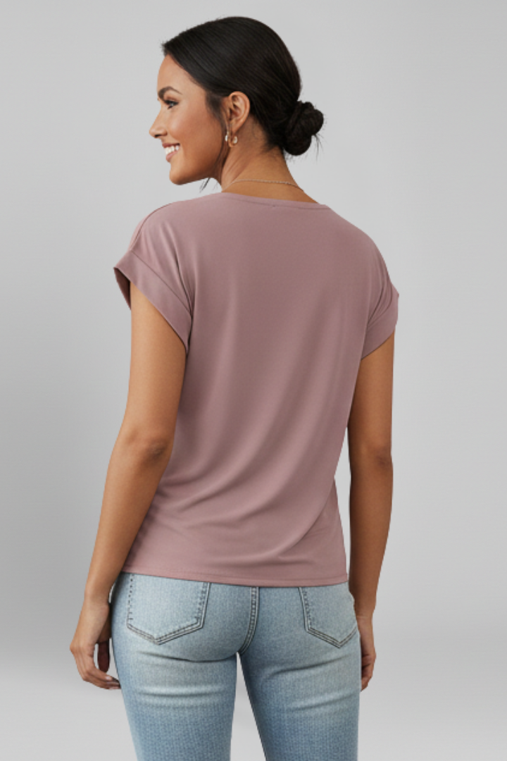 Femi | Women's Blouse | V-Neckline Short Sleeves Classic