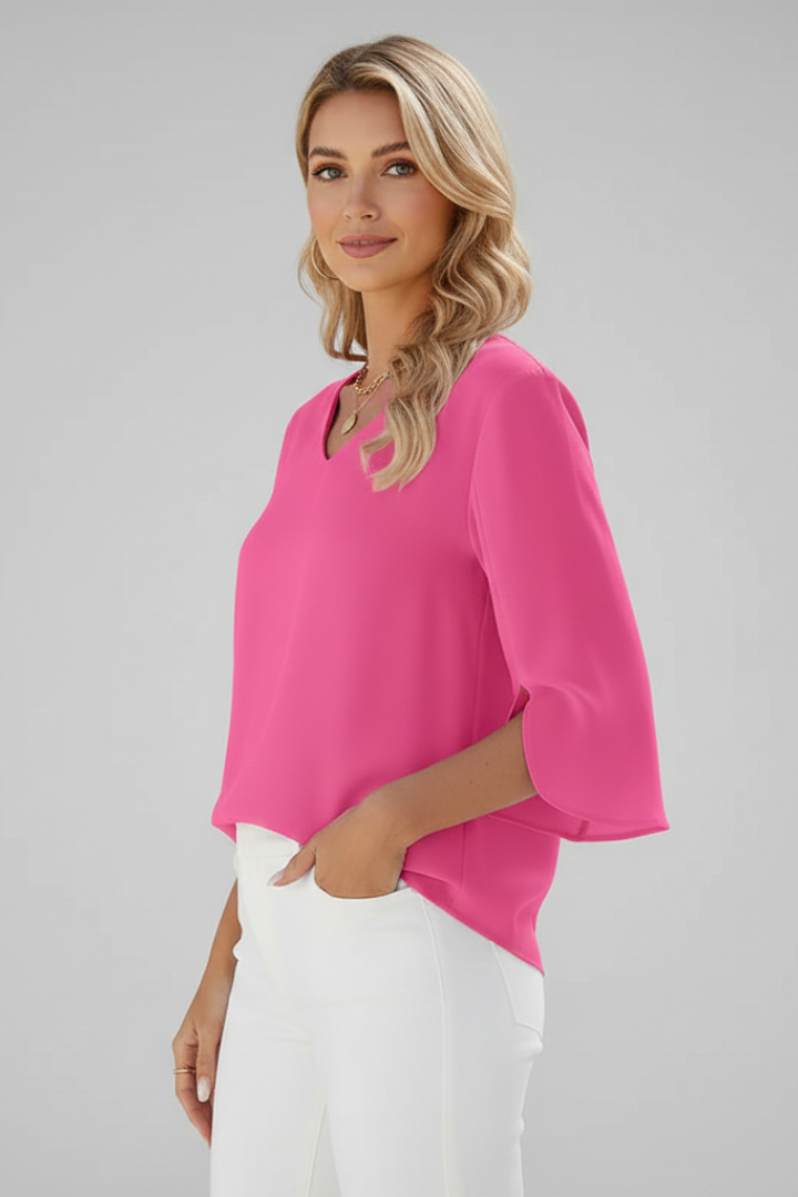Celia | Women's Blouse | V-Neckline Short Sleeves