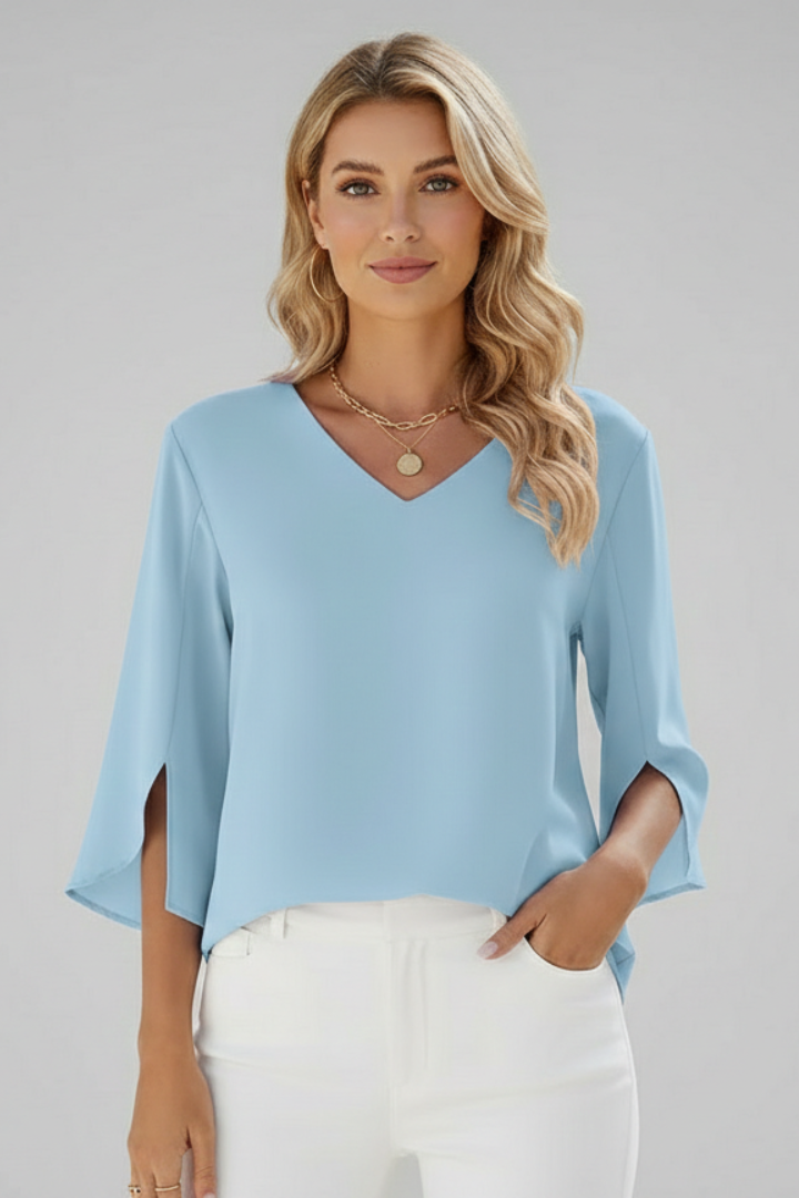 Celia | Women's Blouse | V-Neckline Short Sleeves