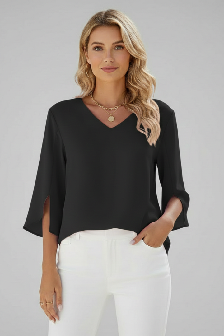 Celia | Women's Blouse | V-Neckline Short Sleeves