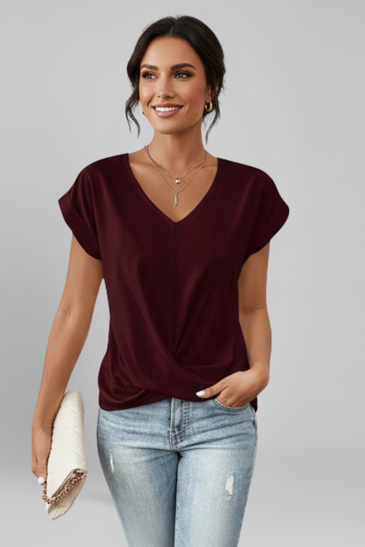 Femi | Women's Blouse | V-Neckline Short Sleeves Classic