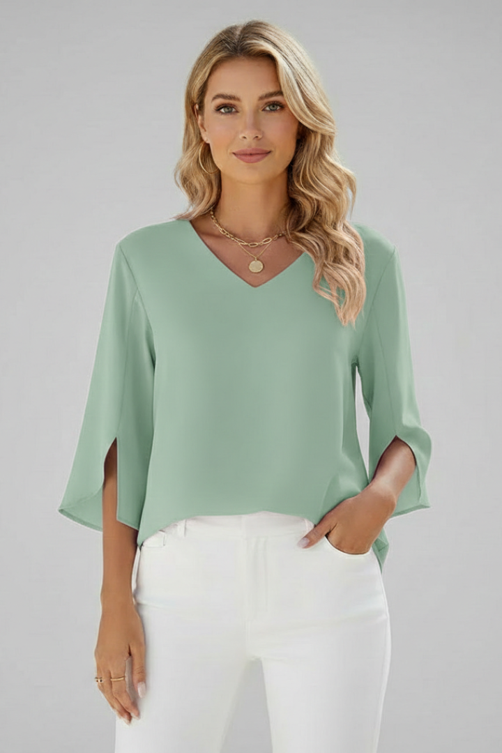 Celia | Women's Blouse | V-Neckline Short Sleeves
