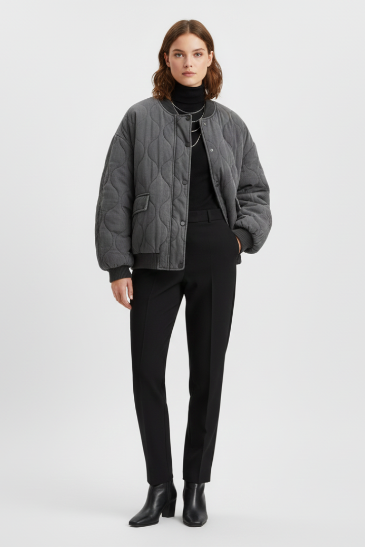 Bergljot | Women's Quilted Bomber Jacket | Snap Closure
