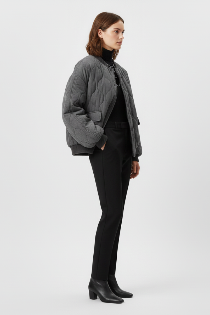 Bergljot | Women's Quilted Bomber Jacket | Snap Closure