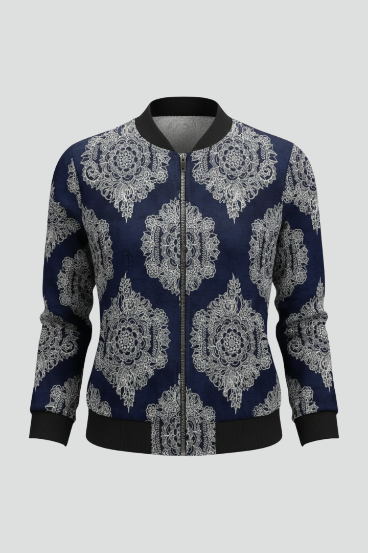 Swanhild | Women's Bomber Jacket | Zip & Floral Print