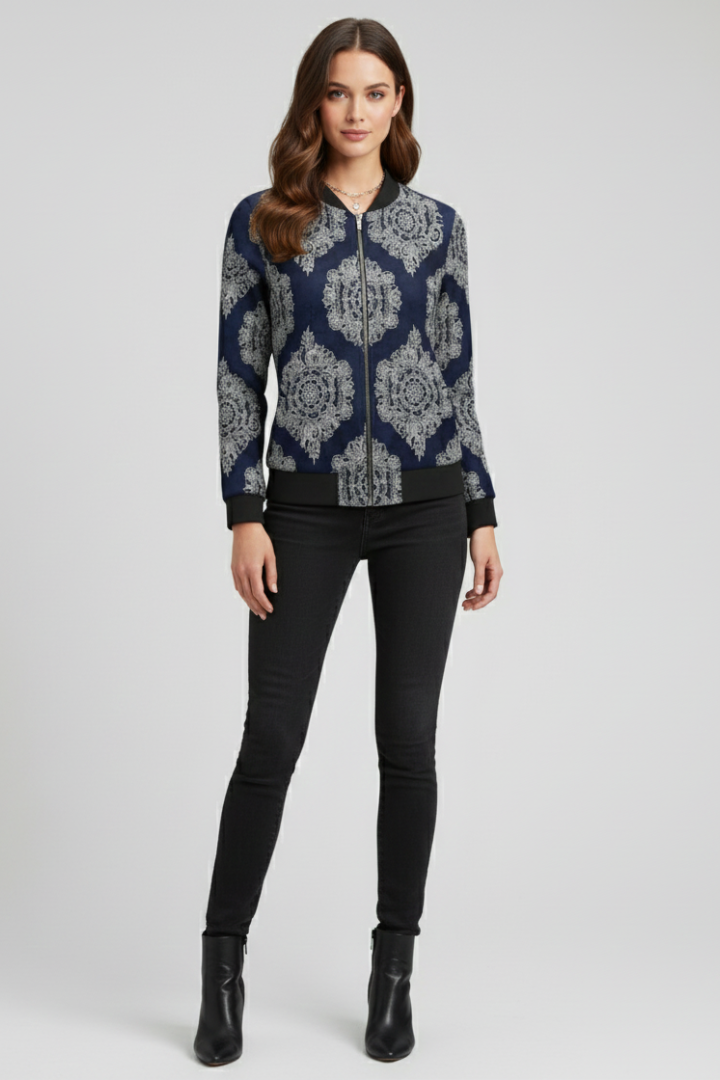 Swanhild | Women's Bomber Jacket | Zip & Floral Print