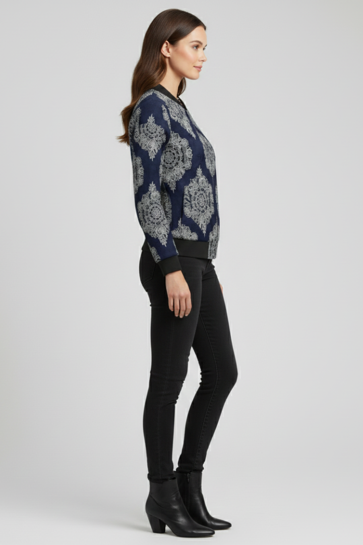 Swanhild | Women's Bomber Jacket | Zip & Floral Print
