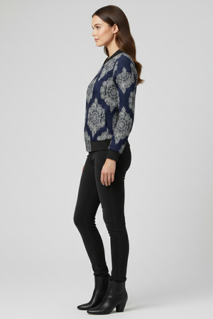 Swanhild | Women's Bomber Jacket | Zip & Floral Print