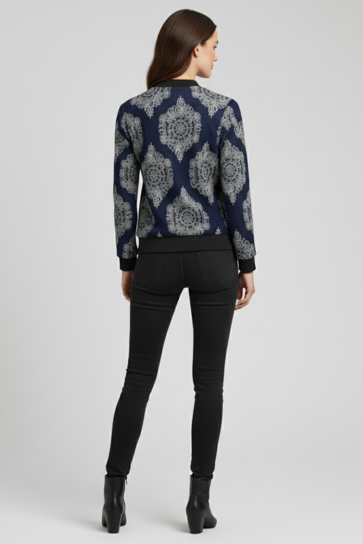 Swanhild | Women's Bomber Jacket | Zip & Floral Print