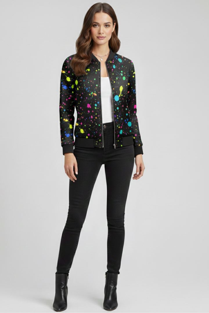 Swanhild | Women's Bomber Jacket | Zip & Floral Print