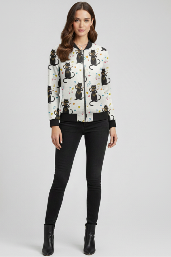 Swanhild | Women's Bomber Jacket | Zip & Floral Print