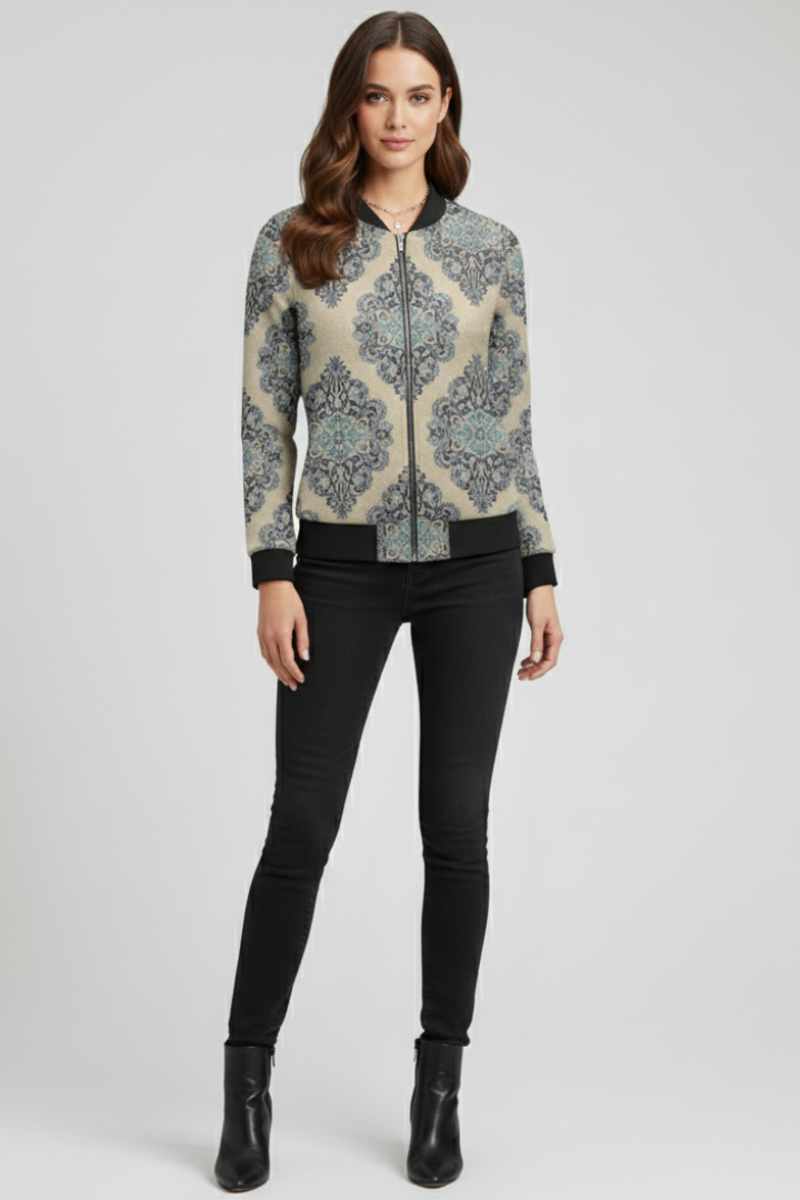 Swanhild | Women's Bomber Jacket | Zip & Floral Print