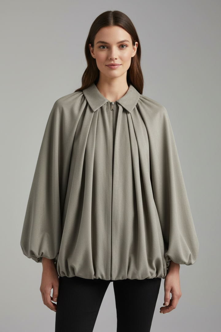 Siubhan | Women's Bomber Jacket | Zip Front Puff Sleeves