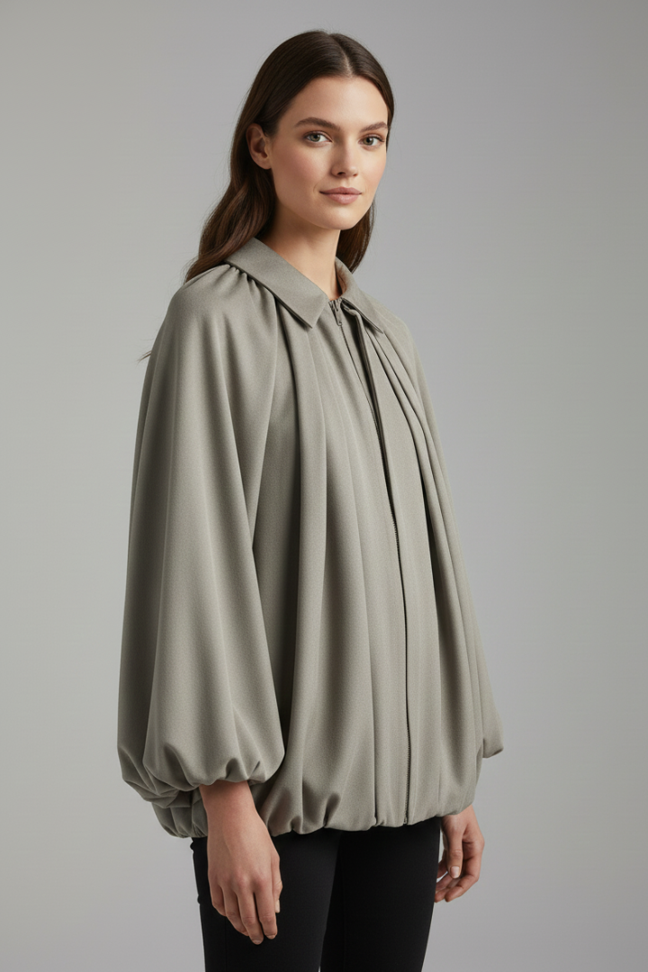 Siubhan | Women's Bomber Jacket | Zip Front Puff Sleeves