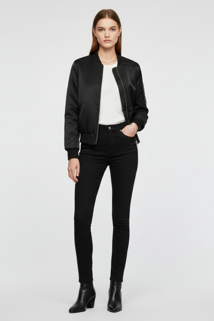 Eabha | Women's Bomber Jacket | Zip & Ribbed Details