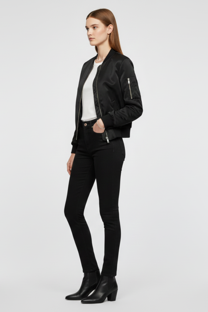 Eabha | Women's Bomber Jacket | Zip & Ribbed Details