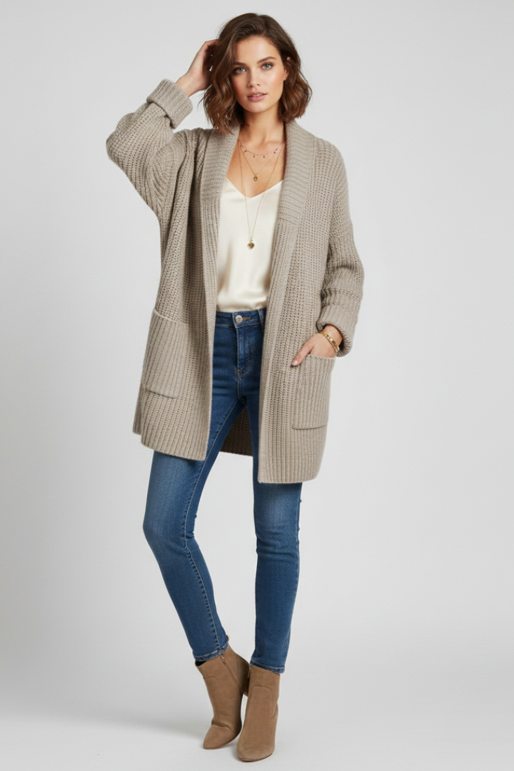 Alva | Women's Cardigan | V-Neck Ribbed Surface