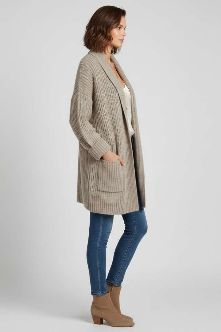 Alva | Women's Cardigan | V-Neck Ribbed Surface