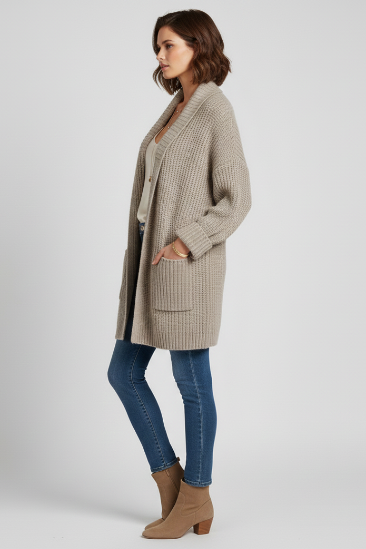 Alva | Women's Cardigan | V-Neck Ribbed Surface
