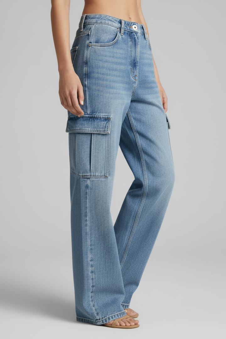 Assa | Women's Jeans | Cargo Front Closure Flap Pockets