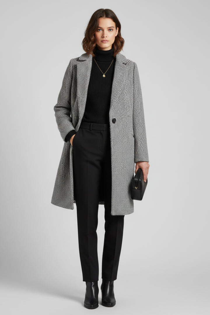 Giulia | Women's Coat | Blazer Collar Woven Texture
