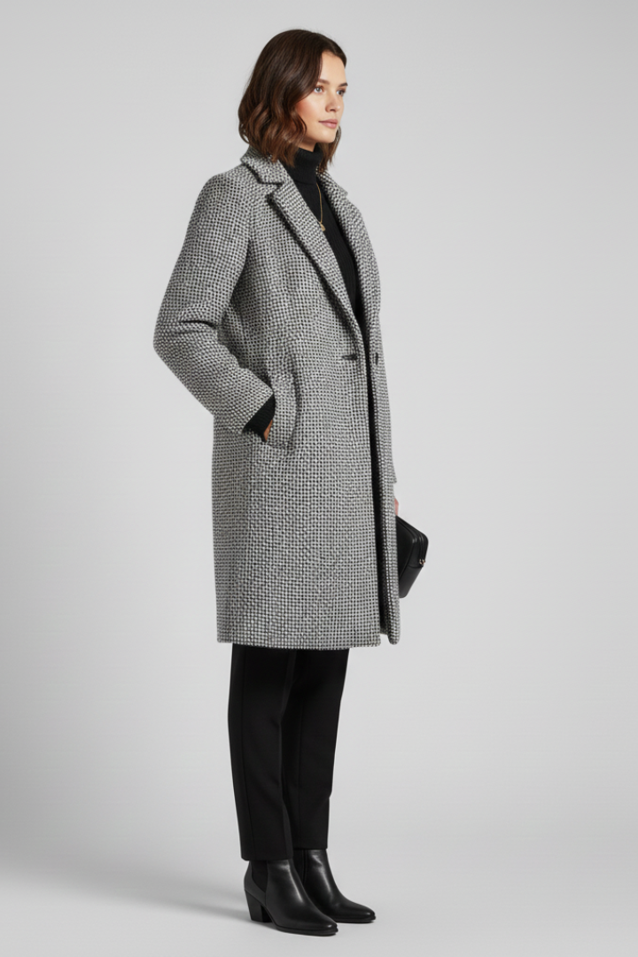 Giulia | Women's Coat | Blazer Collar Woven Texture