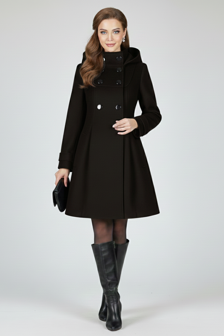 Imma | Women's Coat with Hood & Double Button Front