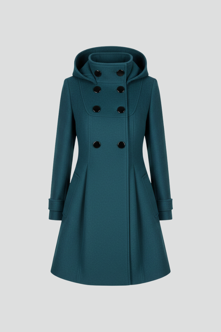 Imma | Women's Coat with Hood & Double Button Front