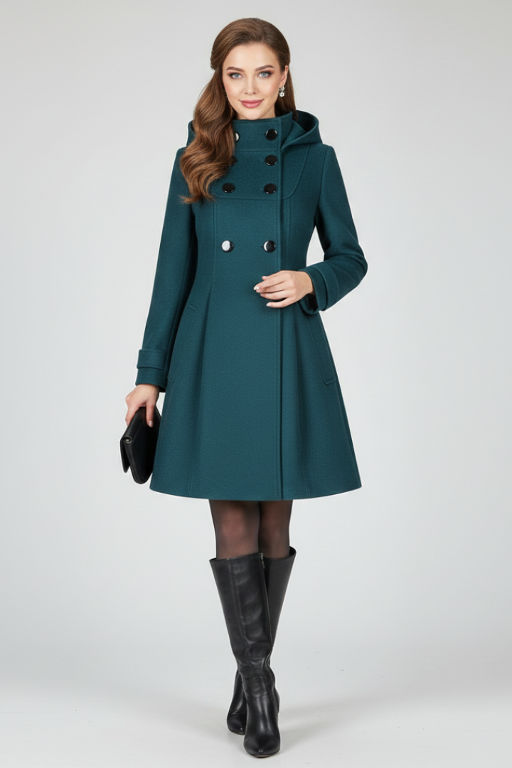 Imma | Women's Coat with Hood & Double Button Front