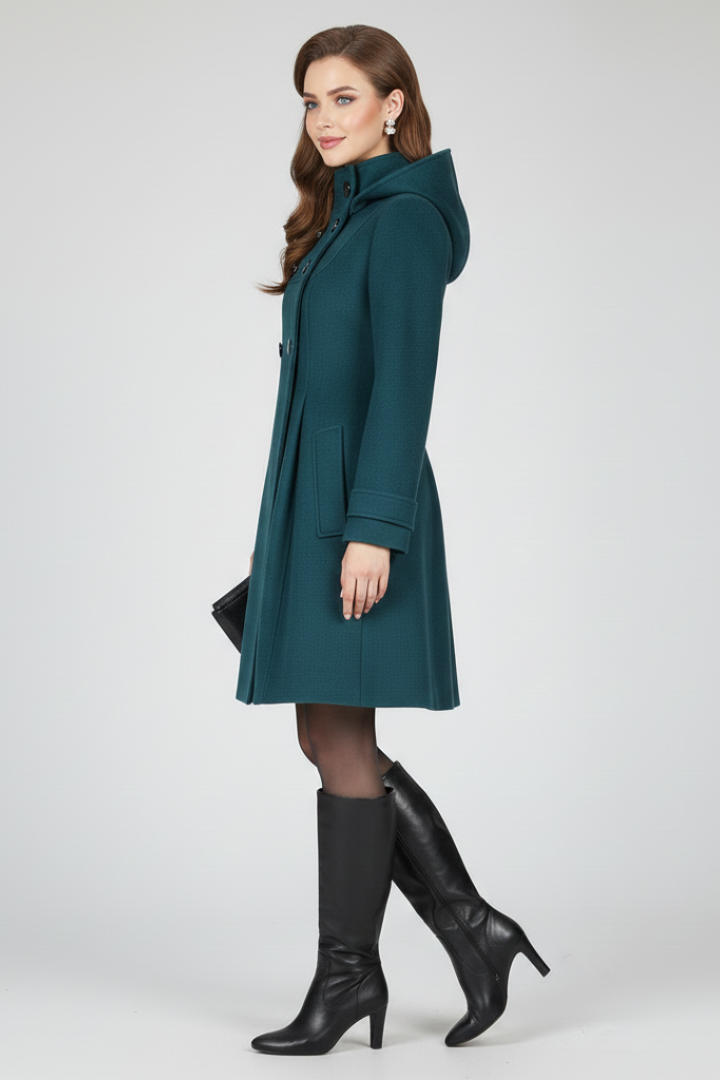 Imma | Women's Coat with Hood & Double Button Front