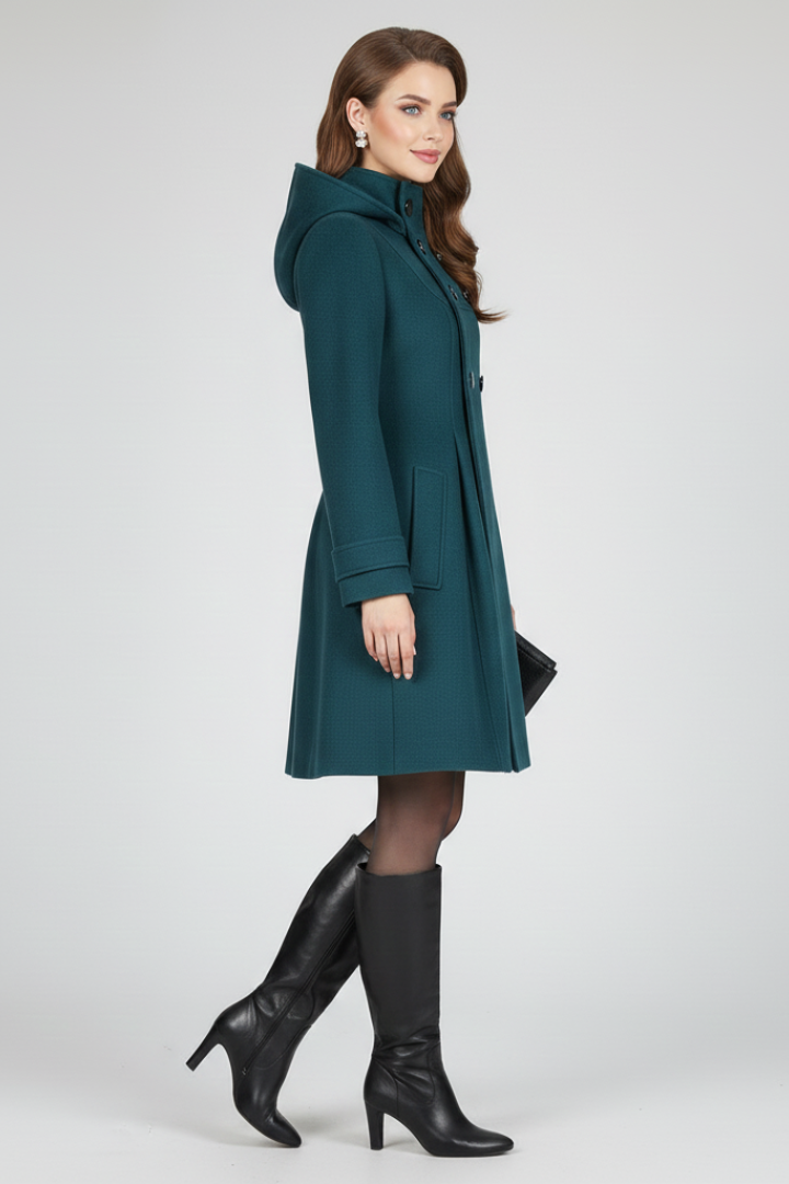 Imma | Women's Coat with Hood & Double Button Front