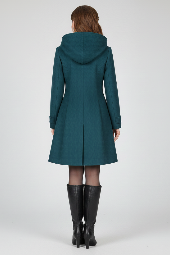Imma | Women's Coat with Hood & Double Button Front