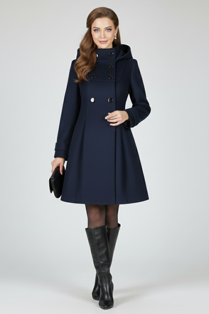 Imma | Women's Coat with Hood & Double Button Front
